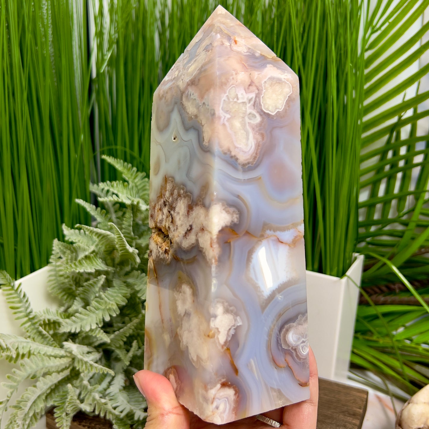 Blue Flower Agate Tower Healing Crystal Generator 1678g 198mm