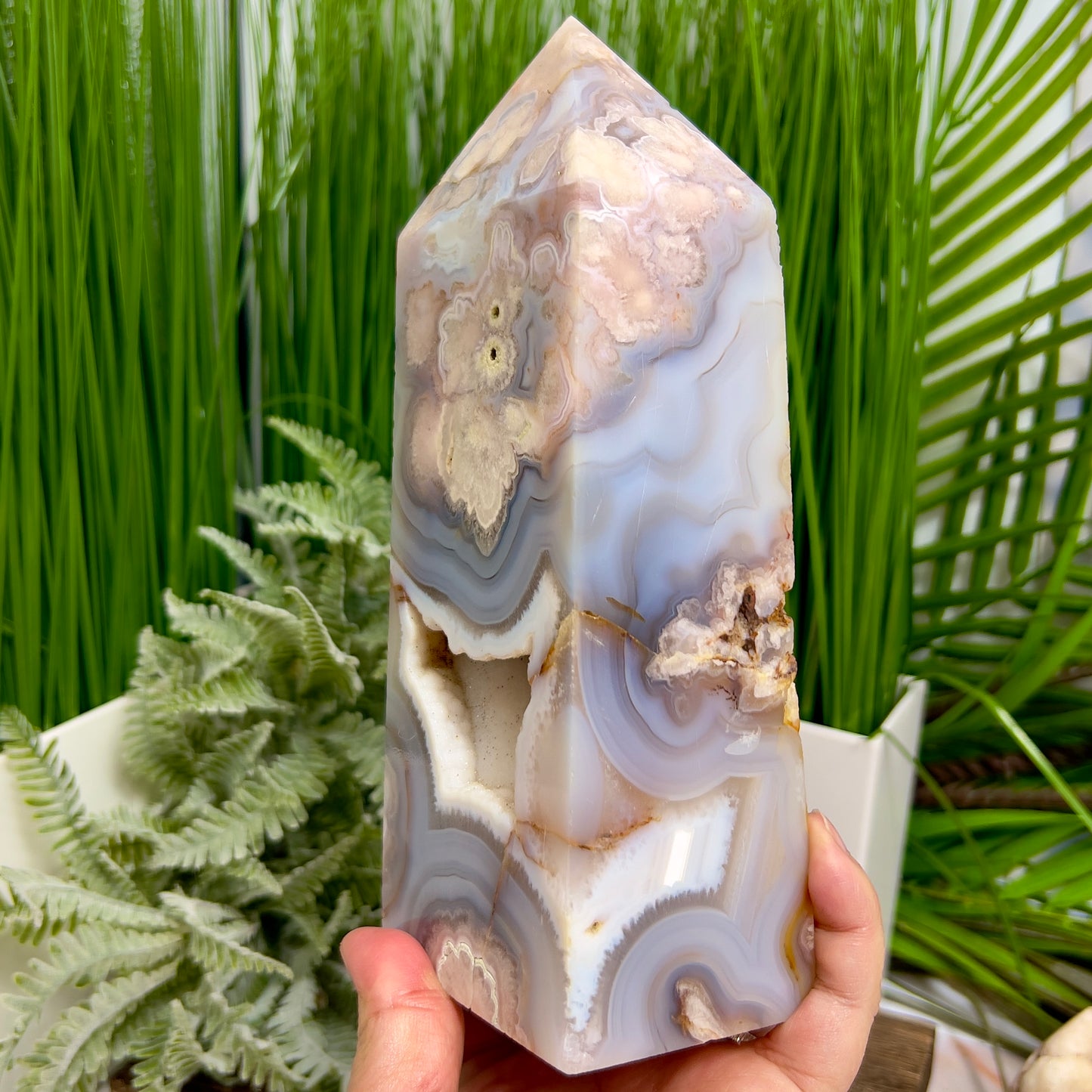 Blue Flower Agate Tower Healing Crystal Generator 1678g 198mm