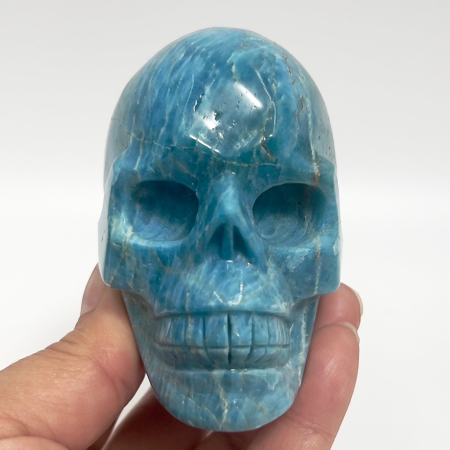 Blue Apatite Skull Healing Crystal Carving 501g