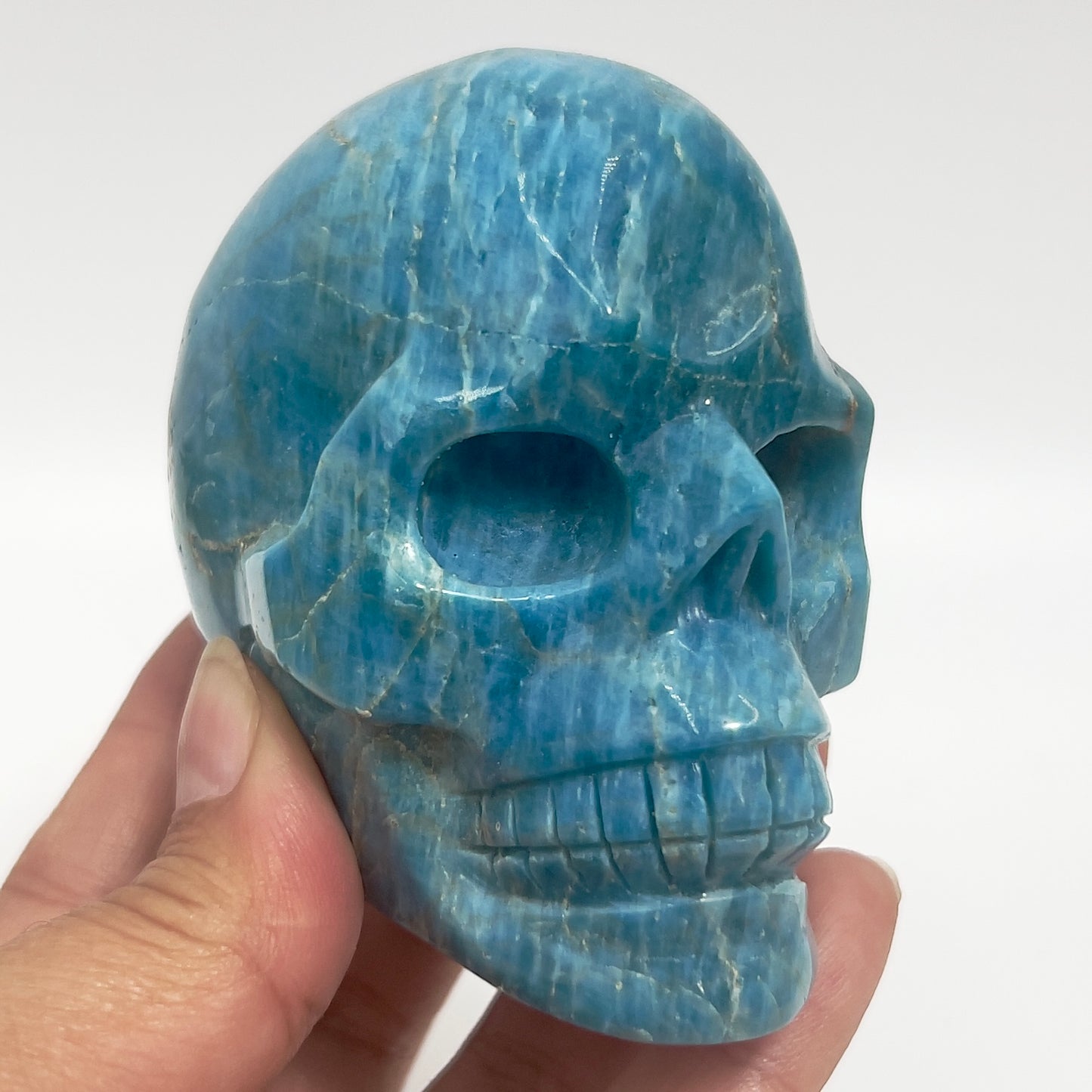 Blue Apatite Skull Healing Crystal Carving 501g