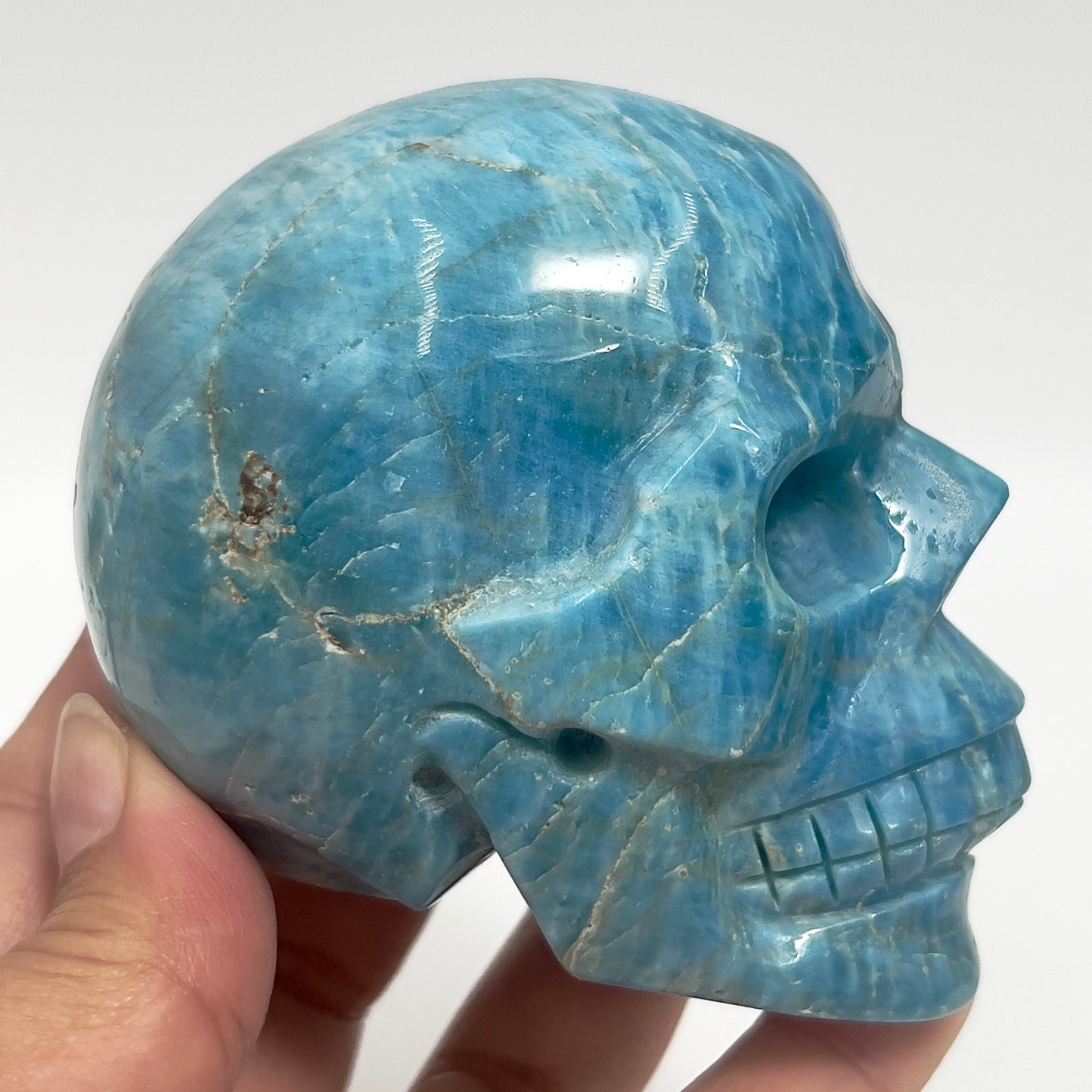 Blue Apatite Skull Healing Crystal Carving 501g