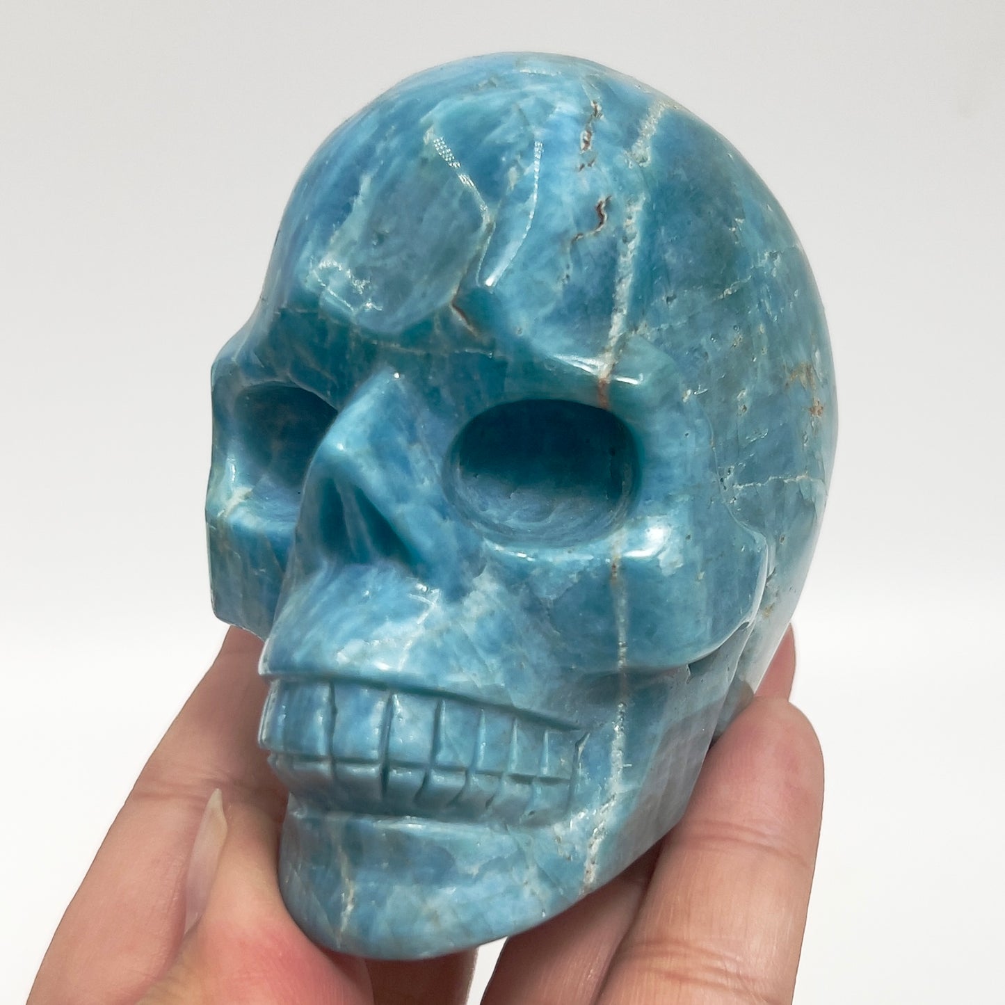 Blue Apatite Skull Healing Crystal Carving 501g