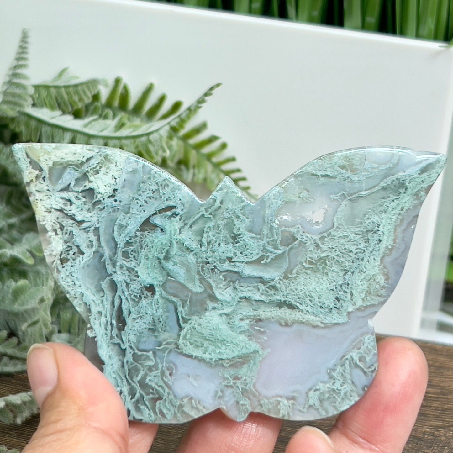 Moss Agate Butterfly with Stand Healing Crystal Nature Carving 70g