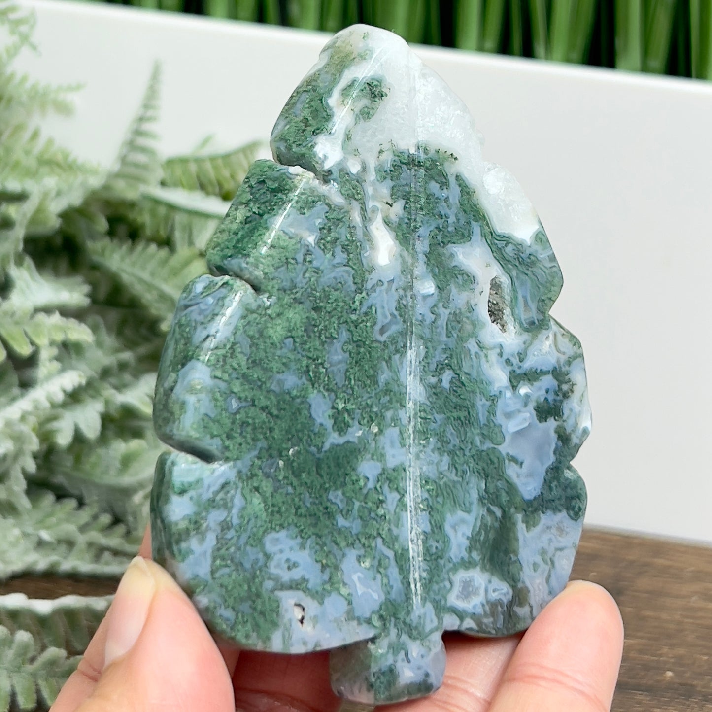 Moss Agate Leaf Healing Crystal Plant Carving 124g