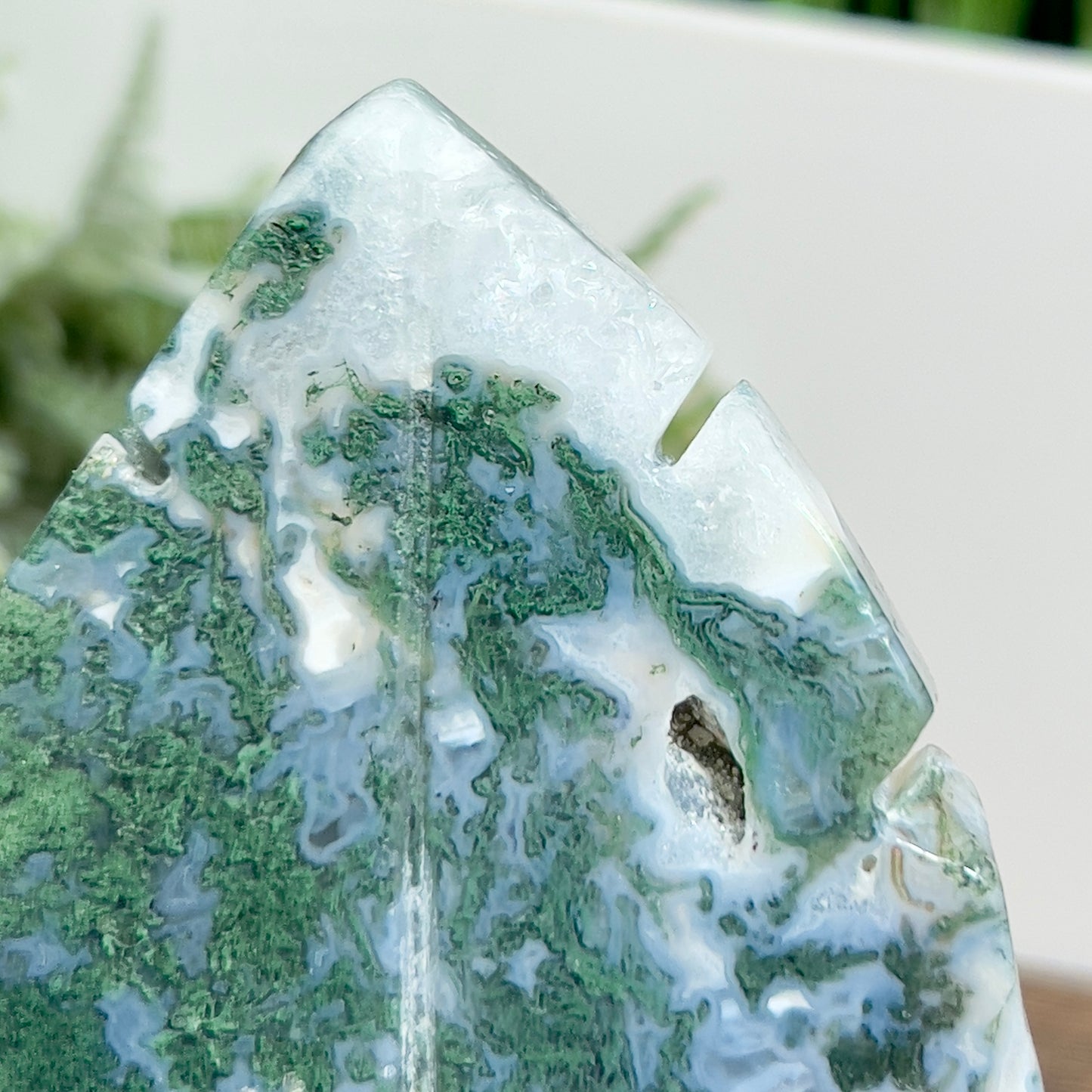 Moss Agate Leaf Healing Crystal Plant Carving 124g