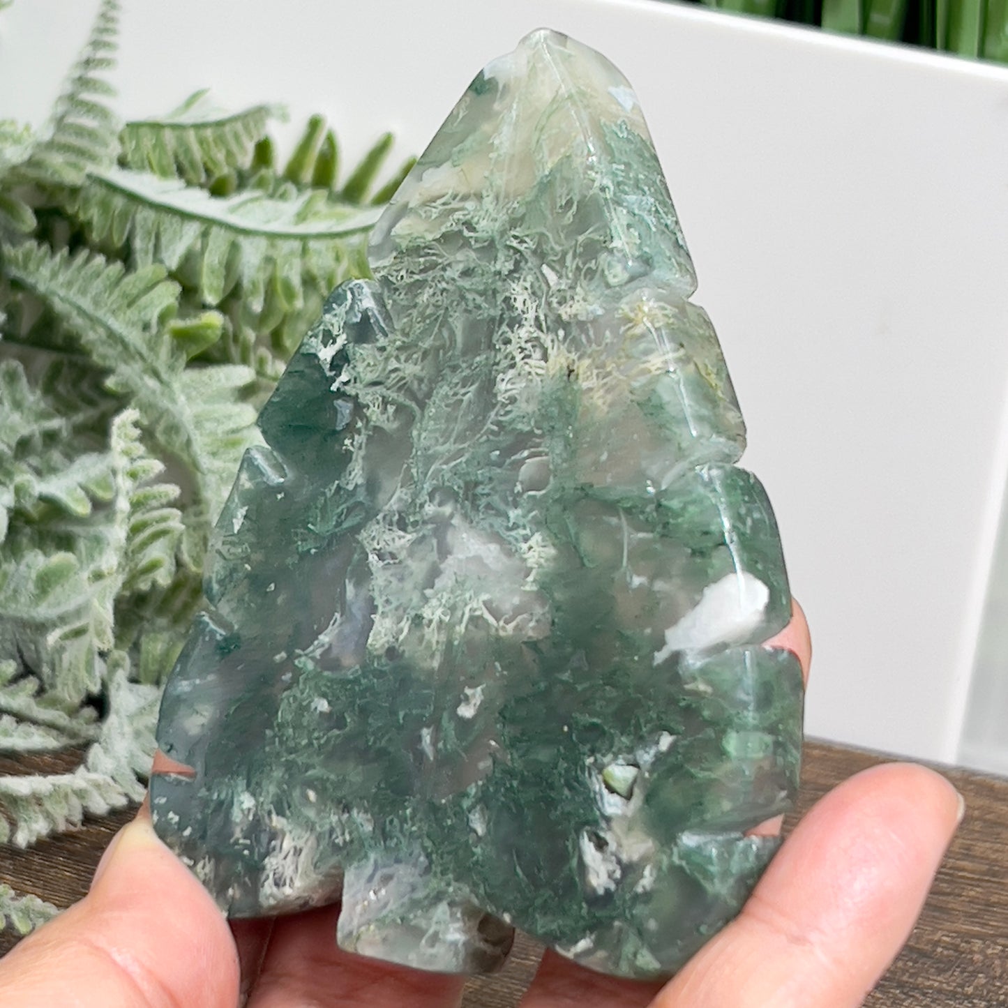 Moss Agate Leaf Healing Crystal Plant Carving 136g