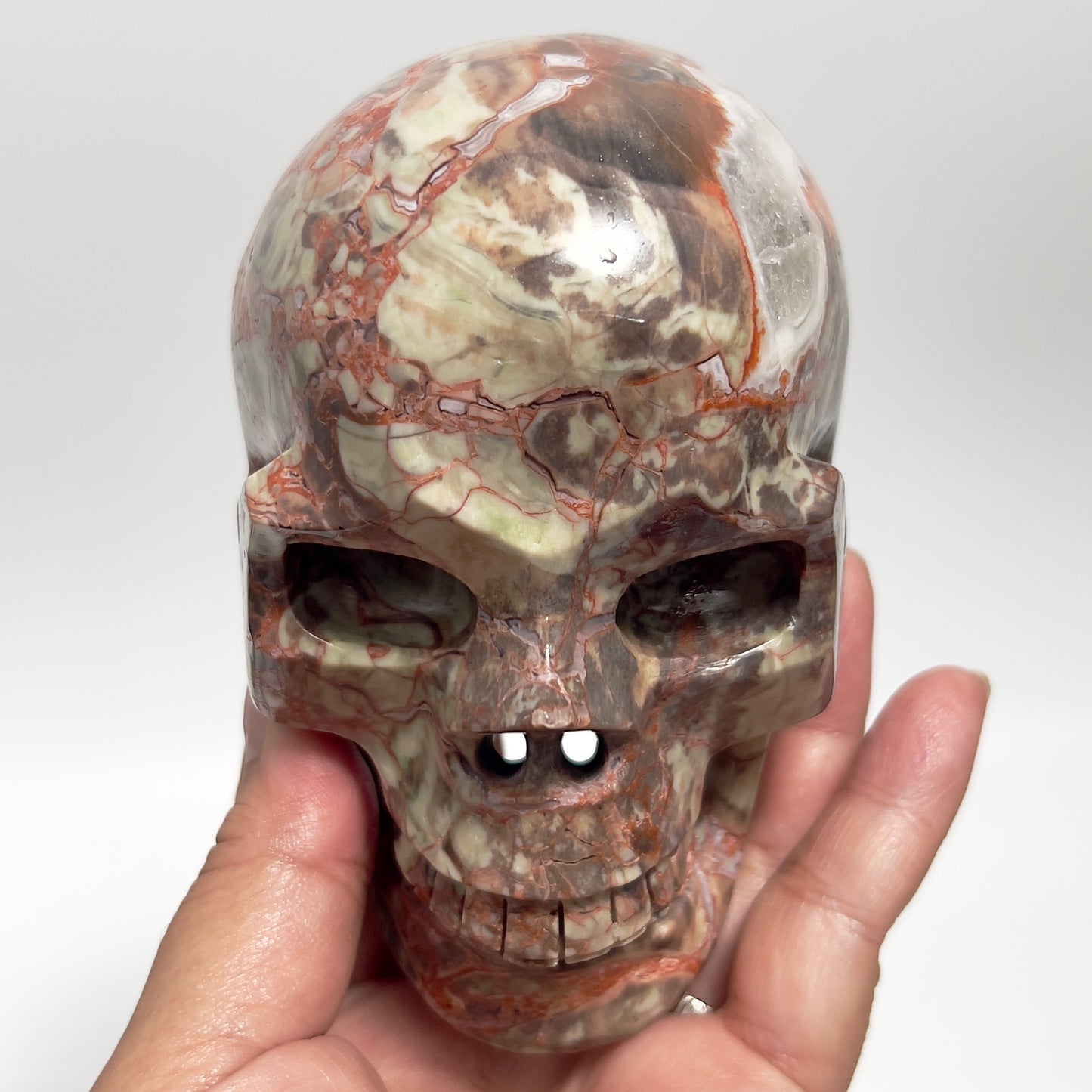 Indonesian Bloodstone Money Agate Skull Healing Crystal Carving 1028g