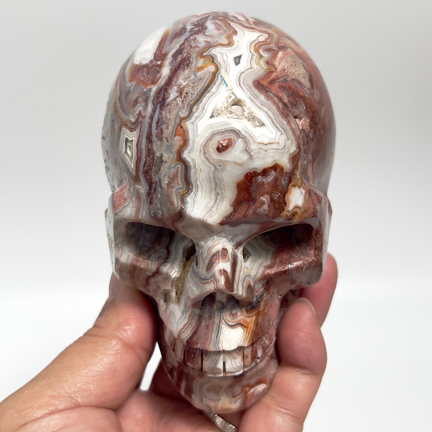 Mexican Crazy Lace Agate Skull Healing Crystal Carving 800g