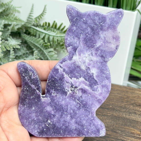 Lepidolite Purple Mica Kitty Cat Healing Crystal Animal Carving 176g