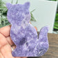 Lepidolite Purple Mica with Peach Moonstone Kitty Cat Healing Crystal Animal Carving 173g