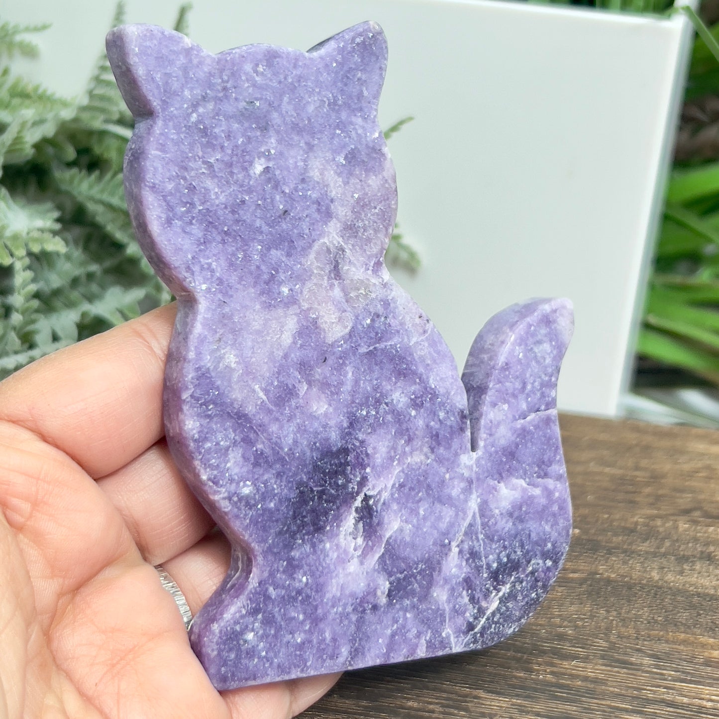 Lepidolite Purple Mica with Peach Moonstone Kitty Cat Healing Crystal Animal Carving 173g