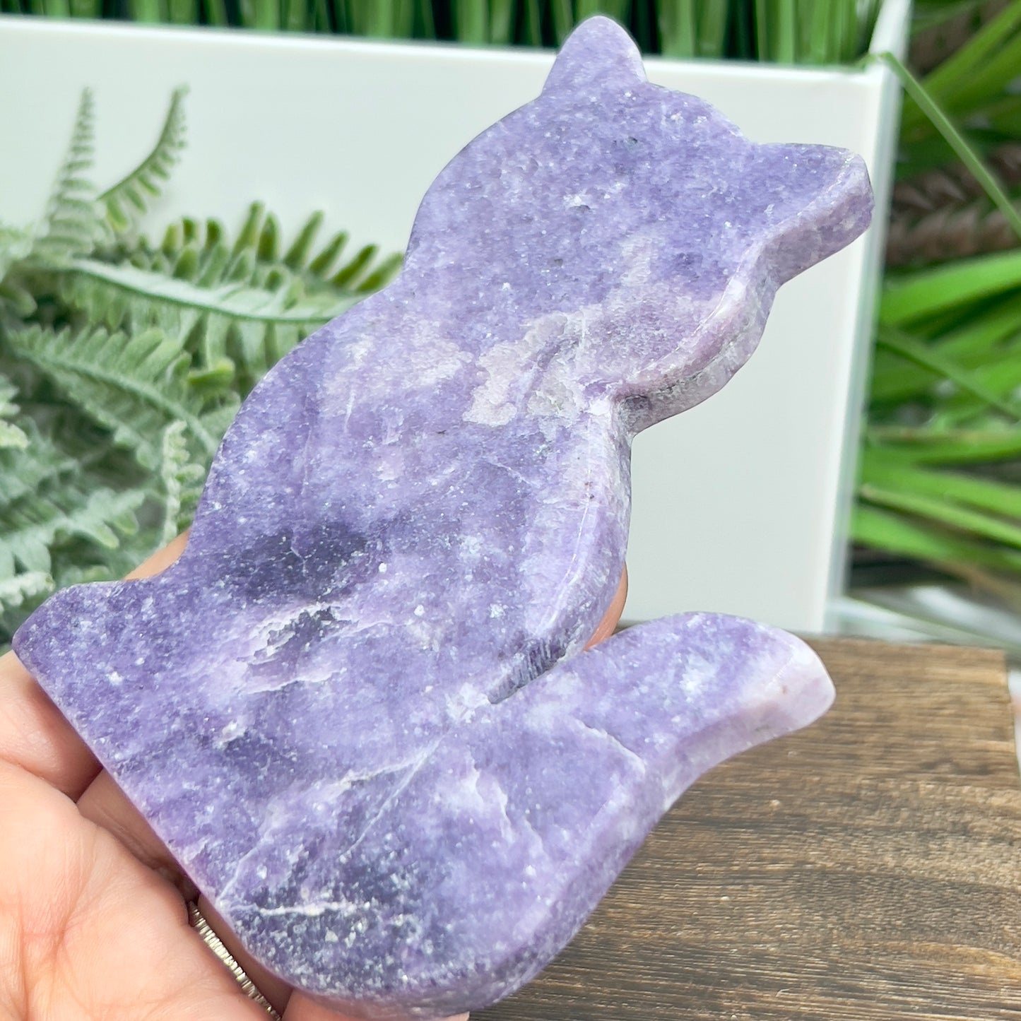 Lepidolite Purple Mica with Peach Moonstone Kitty Cat Healing Crystal Animal Carving 173g