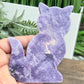 Lepidolite Purple Mica with Peach Moonstone Kitty Cat Healing Crystal Animal Carving 173g