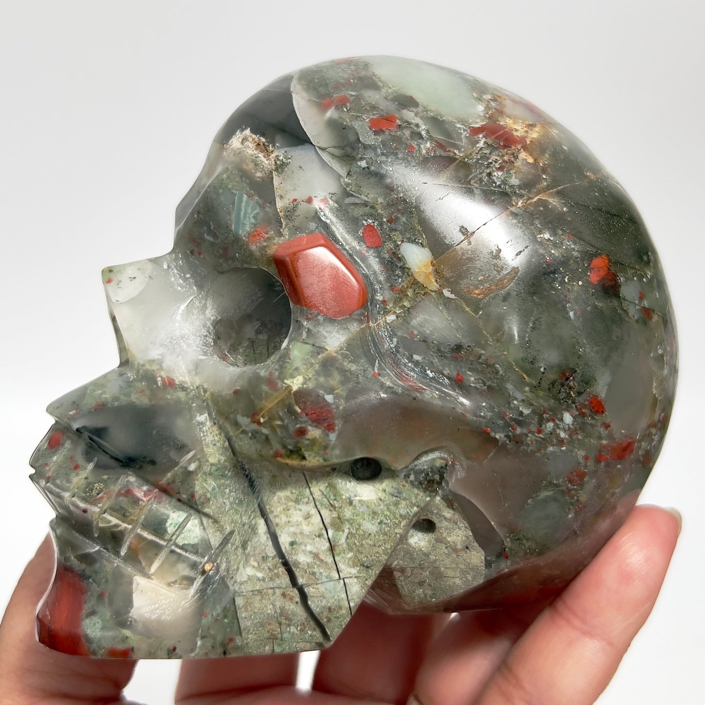 Setonite African Jasper Blood Stone Skull Healing Crystal Carving 808g