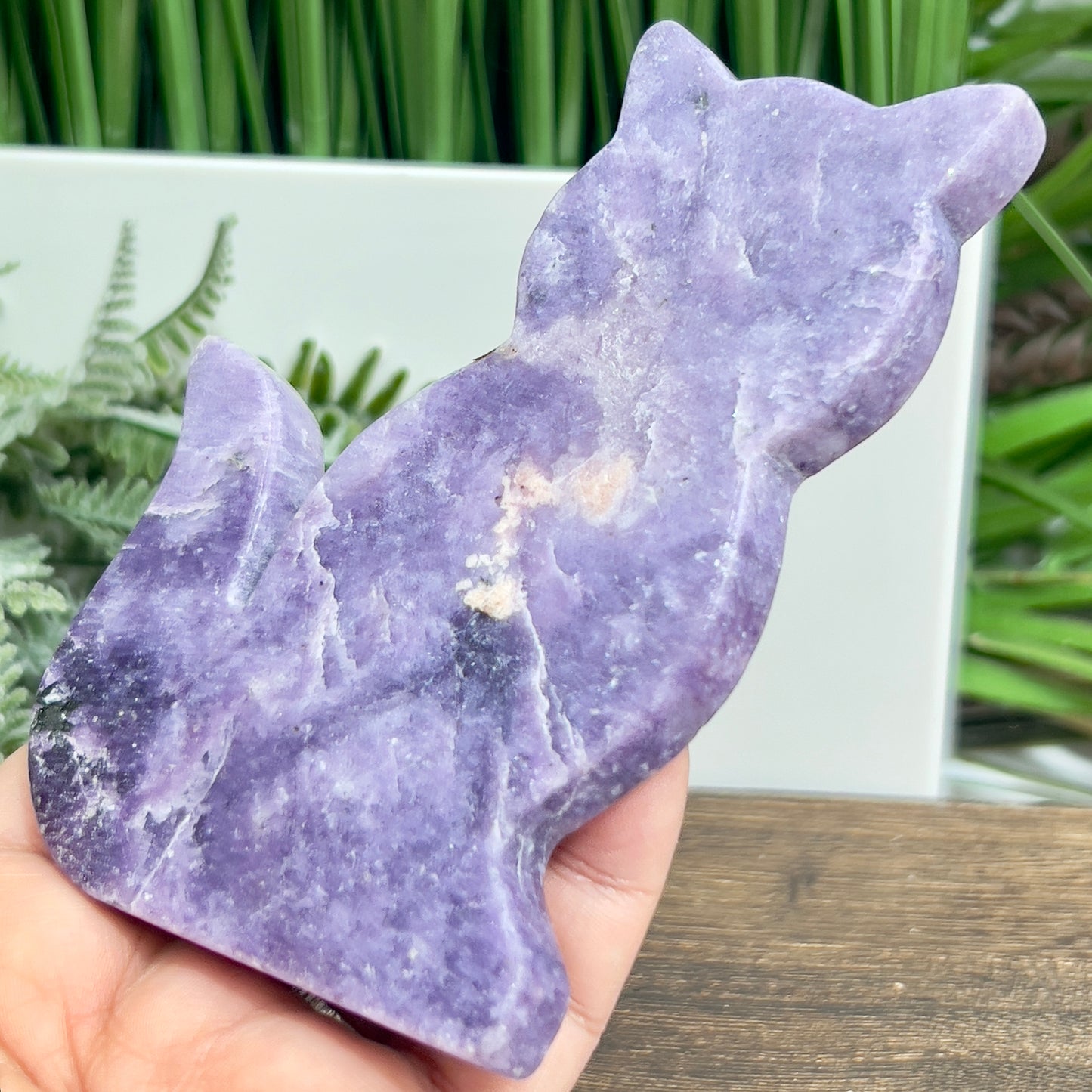 Lepidolite Purple Mica with Peach Moonstone Kitty Cat Healing Crystal Animal Carving 173g