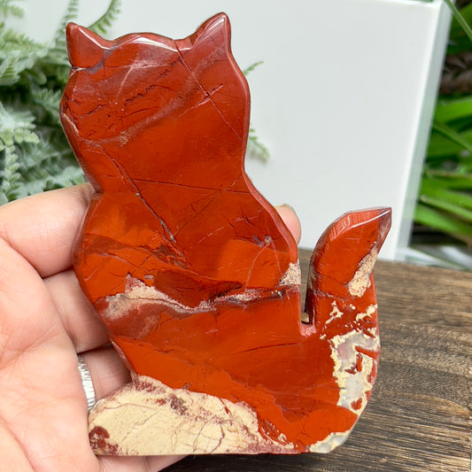 Red Jasper Kitty Cat Healing Crystal Animal Carving 181g