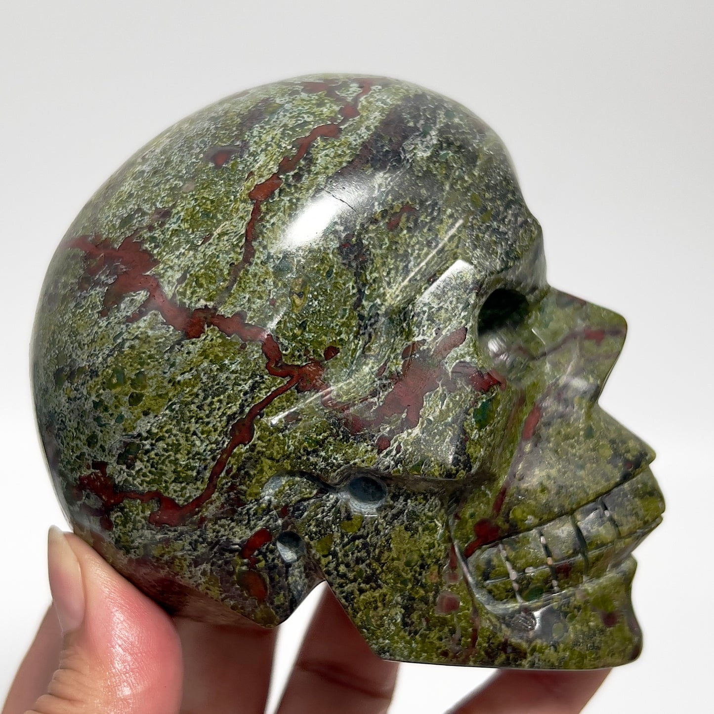 Dragon Blood Stone Jasper Skull Healing Crystal Carving 869g