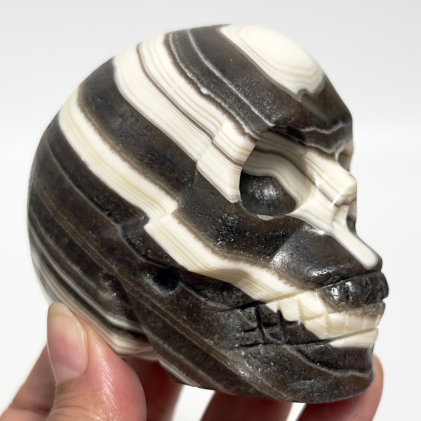 Zebra Phantom Calcite Skull Healing Crystal Carving 466g