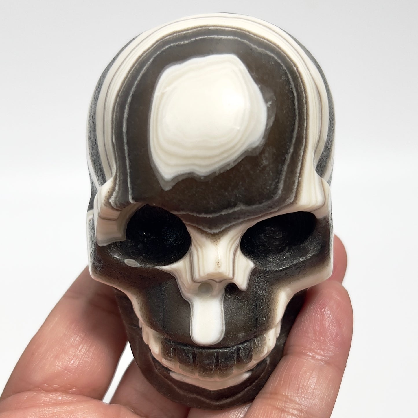 Zebra Phantom Calcite Skull Healing Crystal Carving 466g