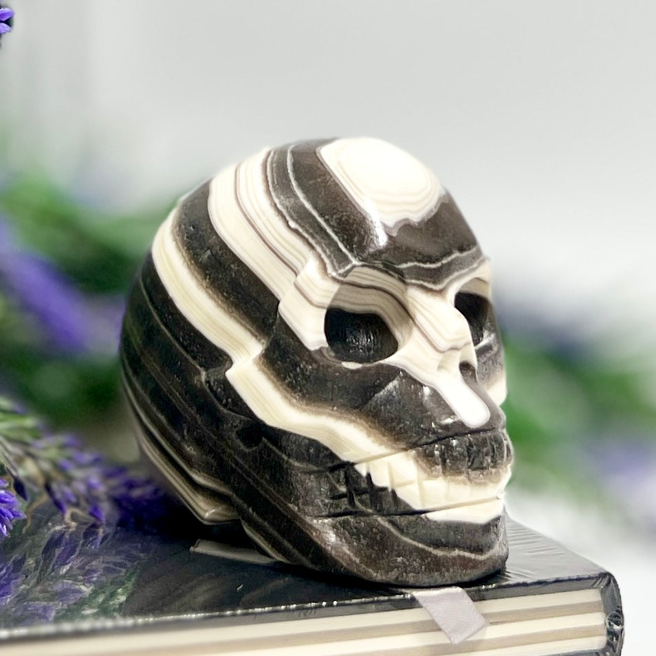 Zebra Phantom Calcite Skull Healing Crystal Carving 466g