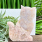 Flower Agate Kitty Cat Healing Crystal Animal Carving 182g