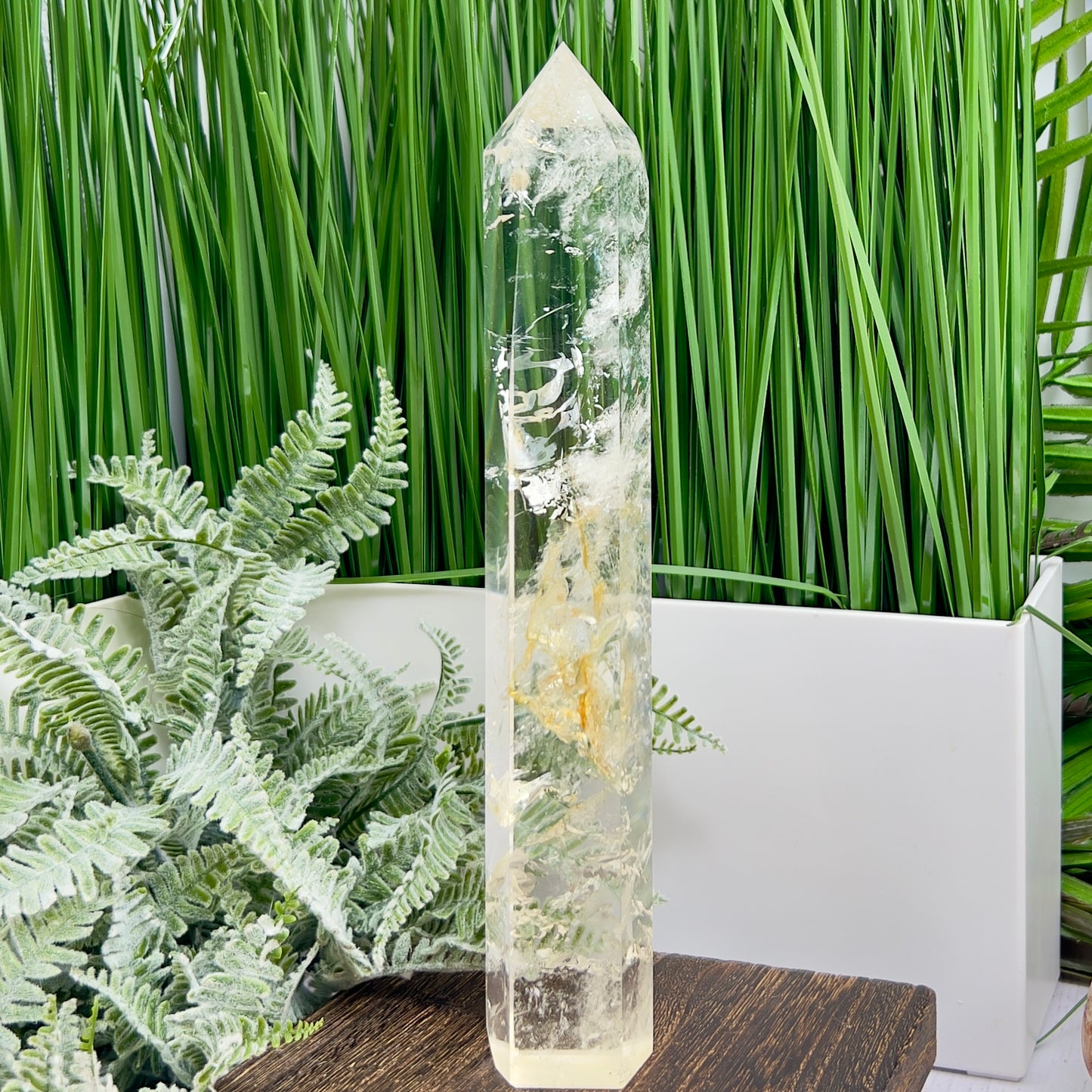 Clear Quartz with Golden Healer Tower Super Clear Crystal Generator 658g 246mm