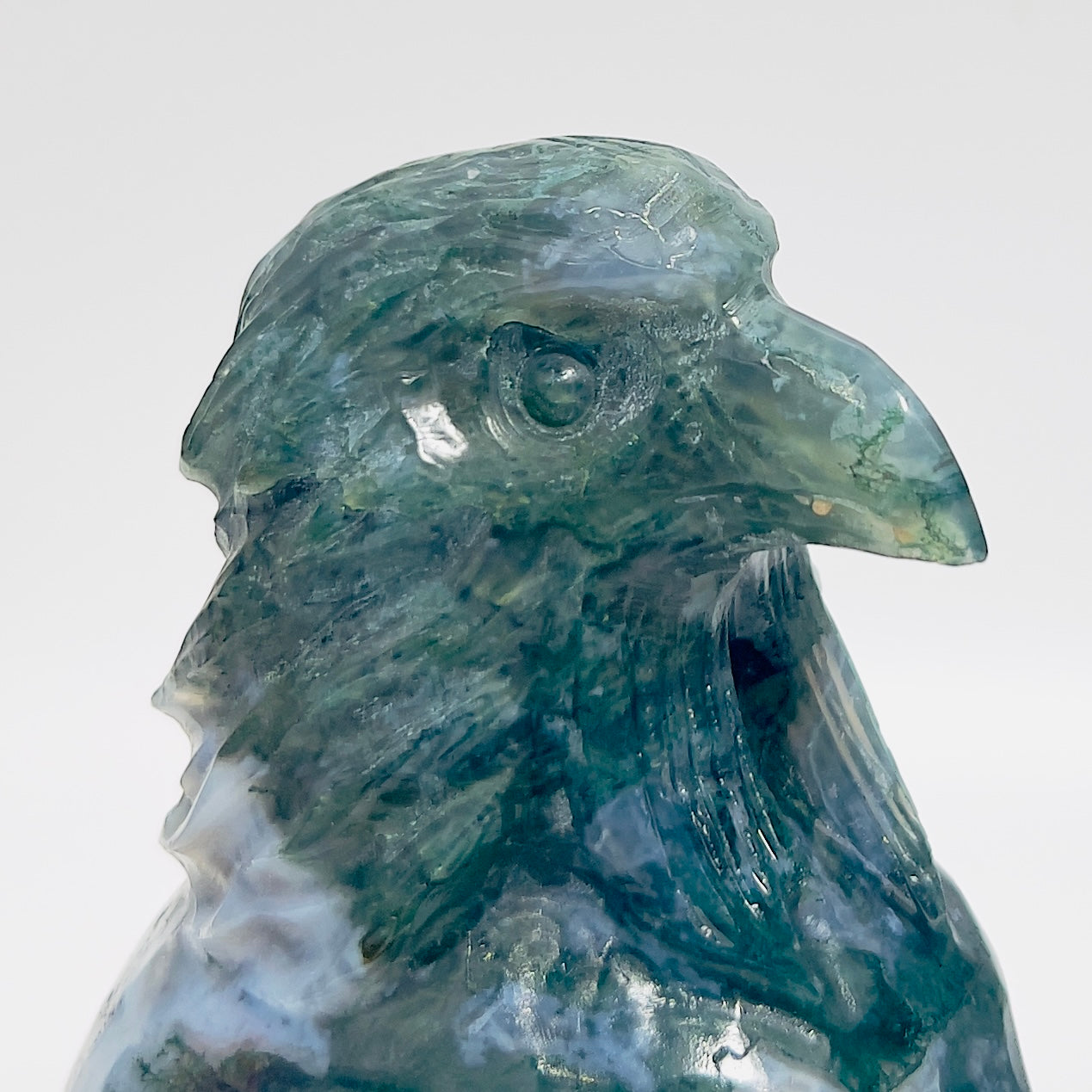 Moss Agate Eagle Bird on Skull Healing Crystal Carving 1092g