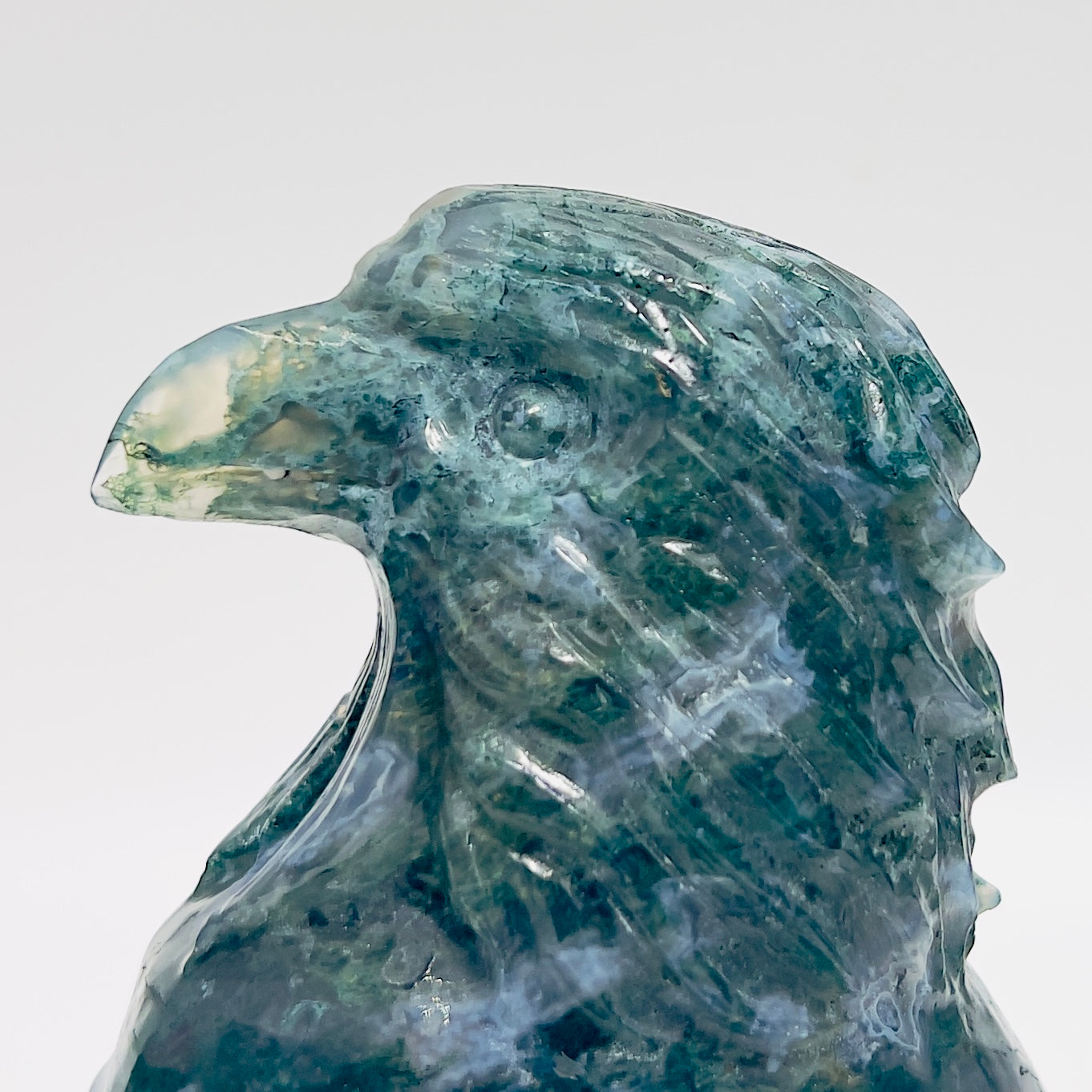 Moss Agate Eagle Bird on Skull Healing Crystal Carving 1092g