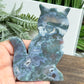 Moss Agate Kitty Cat Healing Crystal Animal Carving 144g