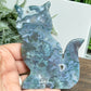 Moss Agate Kitty Cat Healing Crystal Animal Carving 144g