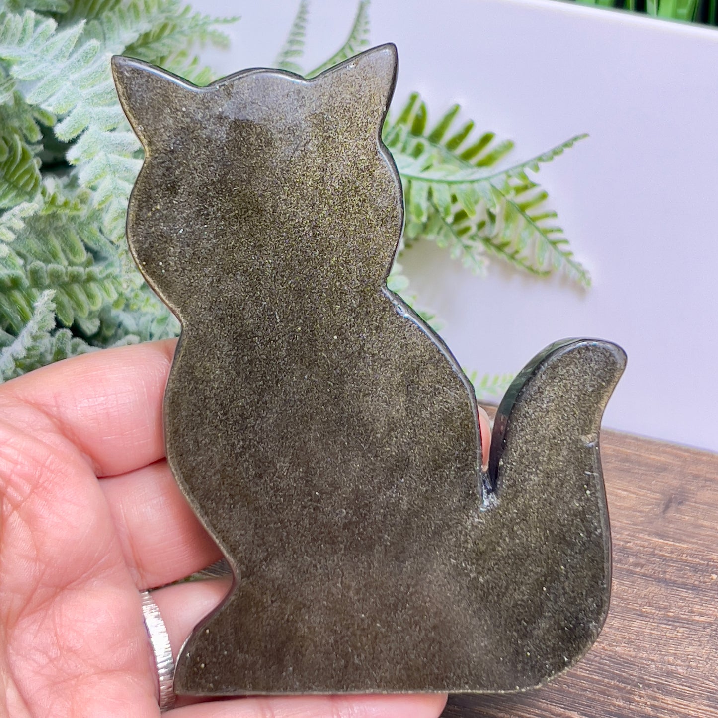 Obsidian Golden Sheen Cat Healing Crystal Animal Carving 176g