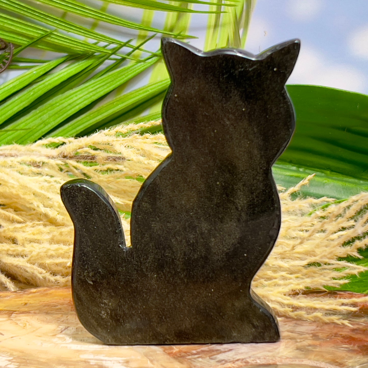 Obsidian Golden Sheen Cat Healing Crystal Animal Carving 176g