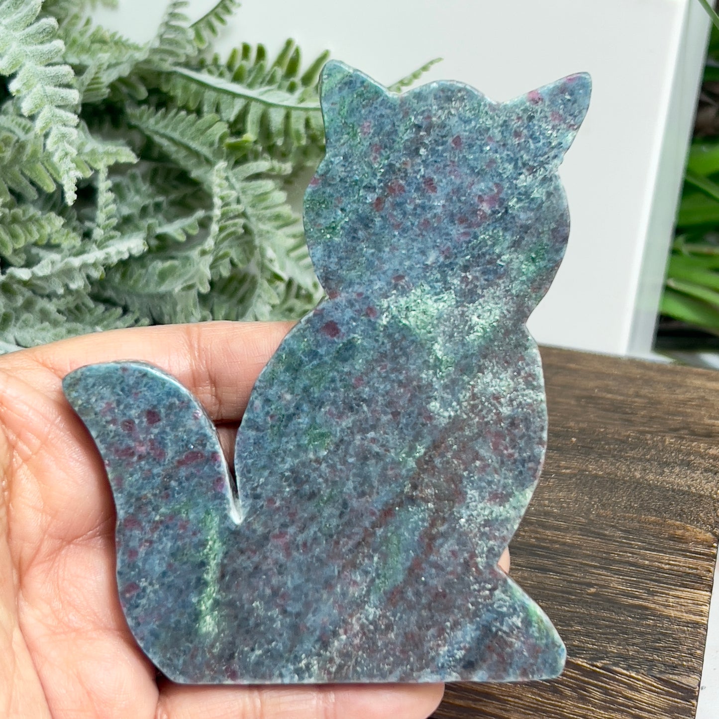 Ruby in Kyanite Zoisite Kitty Cat UV Reactive Crystal Animal Carving 240g