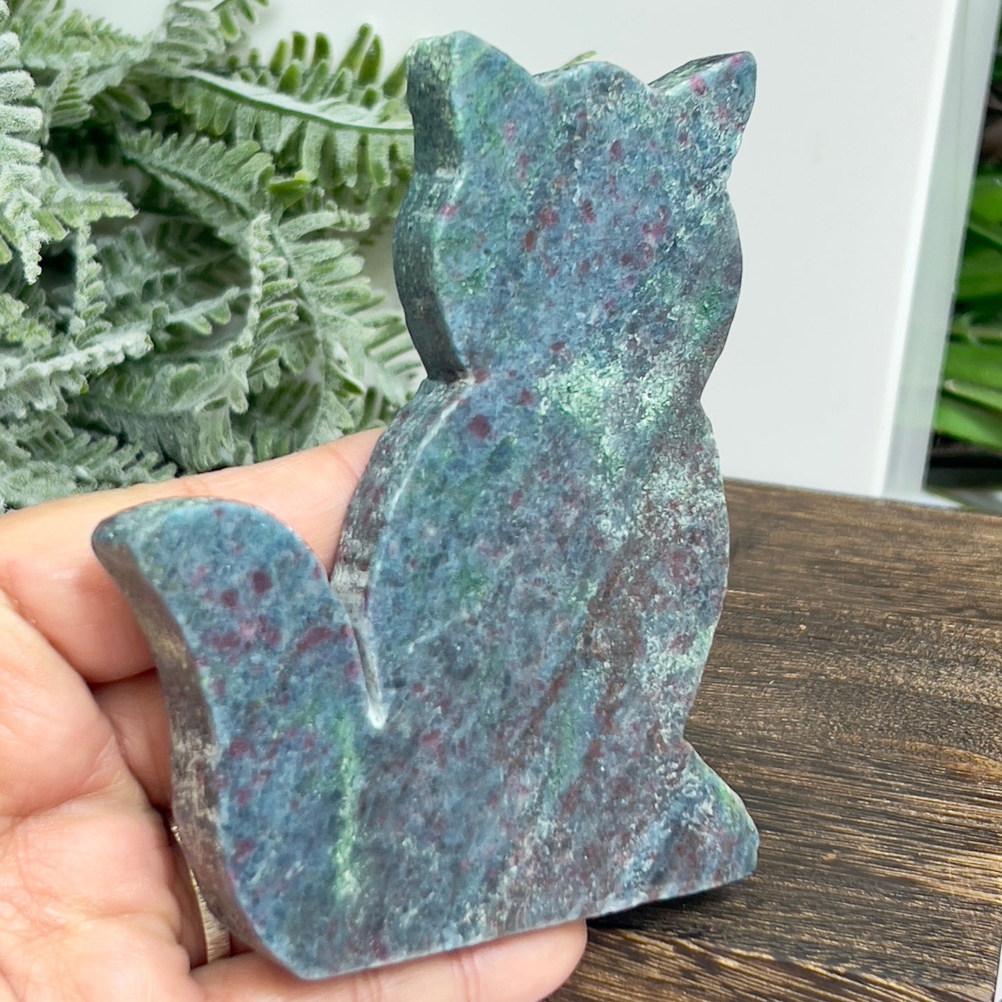 Ruby in Kyanite Zoisite Kitty Cat UV Reactive Crystal Animal Carving 240g