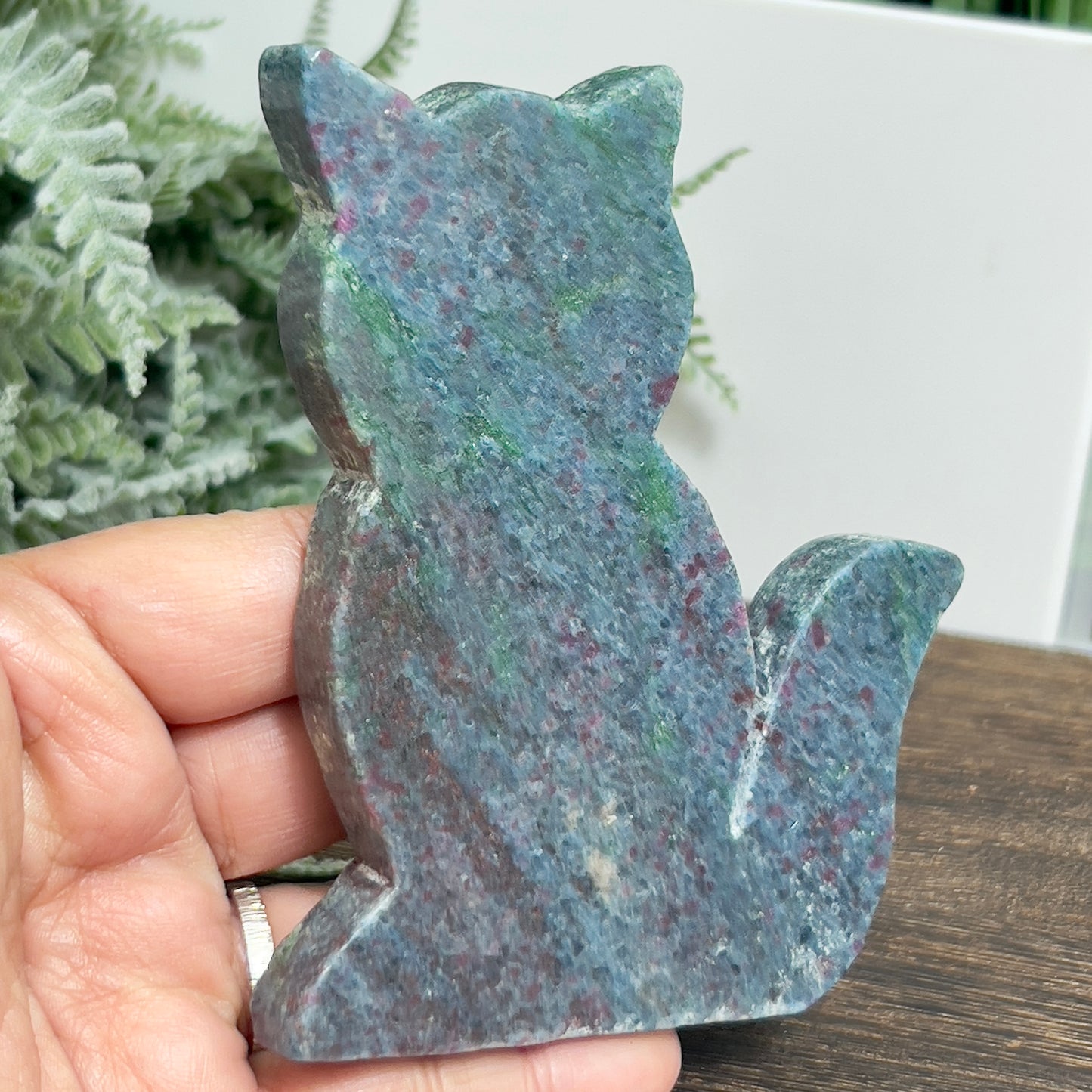 Ruby in Kyanite Zoisite Kitty Cat UV Reactive Crystal Animal Carving 240g