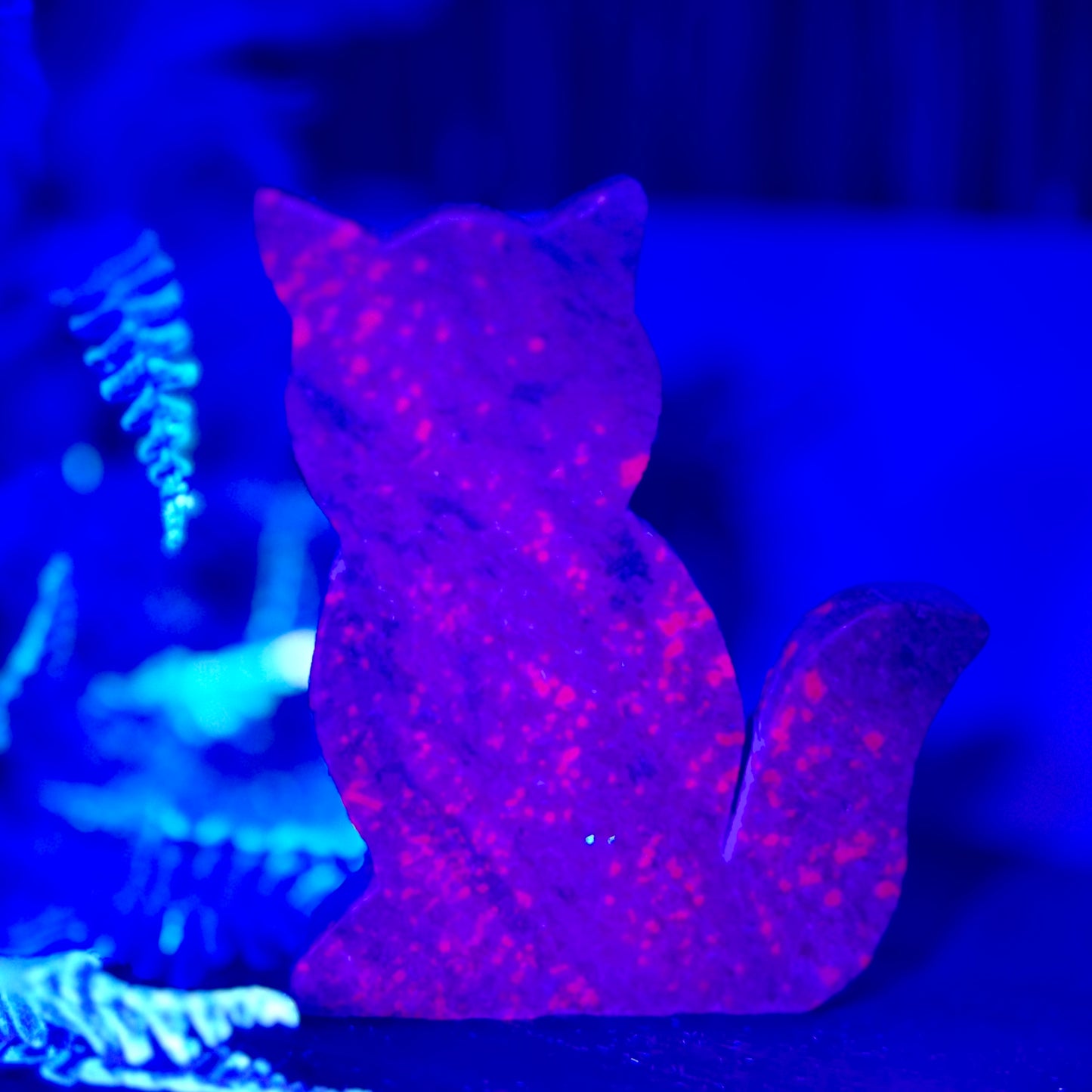 Ruby in Kyanite Zoisite Kitty Cat UV Reactive Crystal Animal Carving 240g