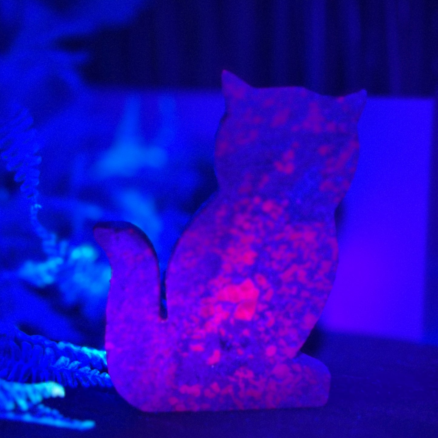 Ruby in Kyanite Zoisite Kitty Cat UV Reactive Crystal Animal Carving 252g