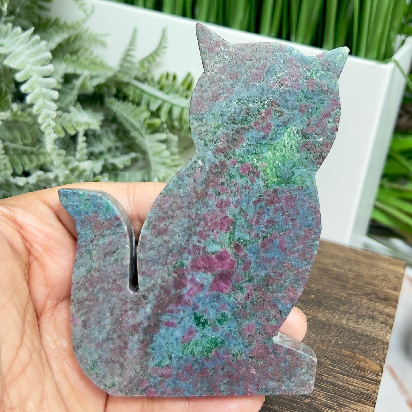 Ruby in Kyanite Zoisite Kitty Cat UV Reactive Crystal Animal Carving 252g