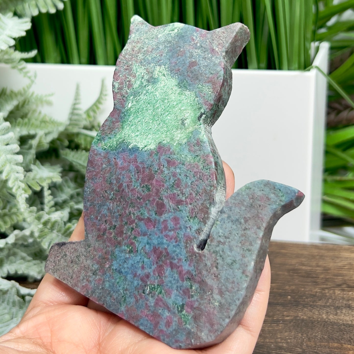 Ruby in Kyanite Zoisite Kitty Cat UV Reactive Crystal Animal Carving 252g