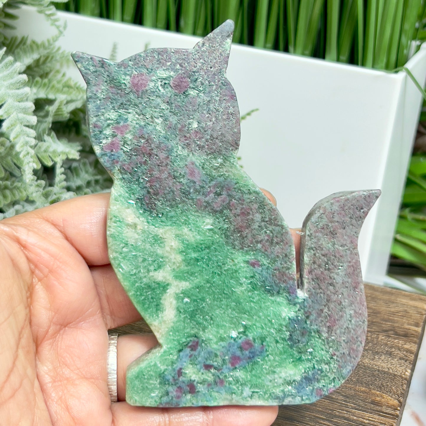 Ruby in Kyanite Zoisite Kitty Cat UV Reactive Crystal Animal Carving 206g