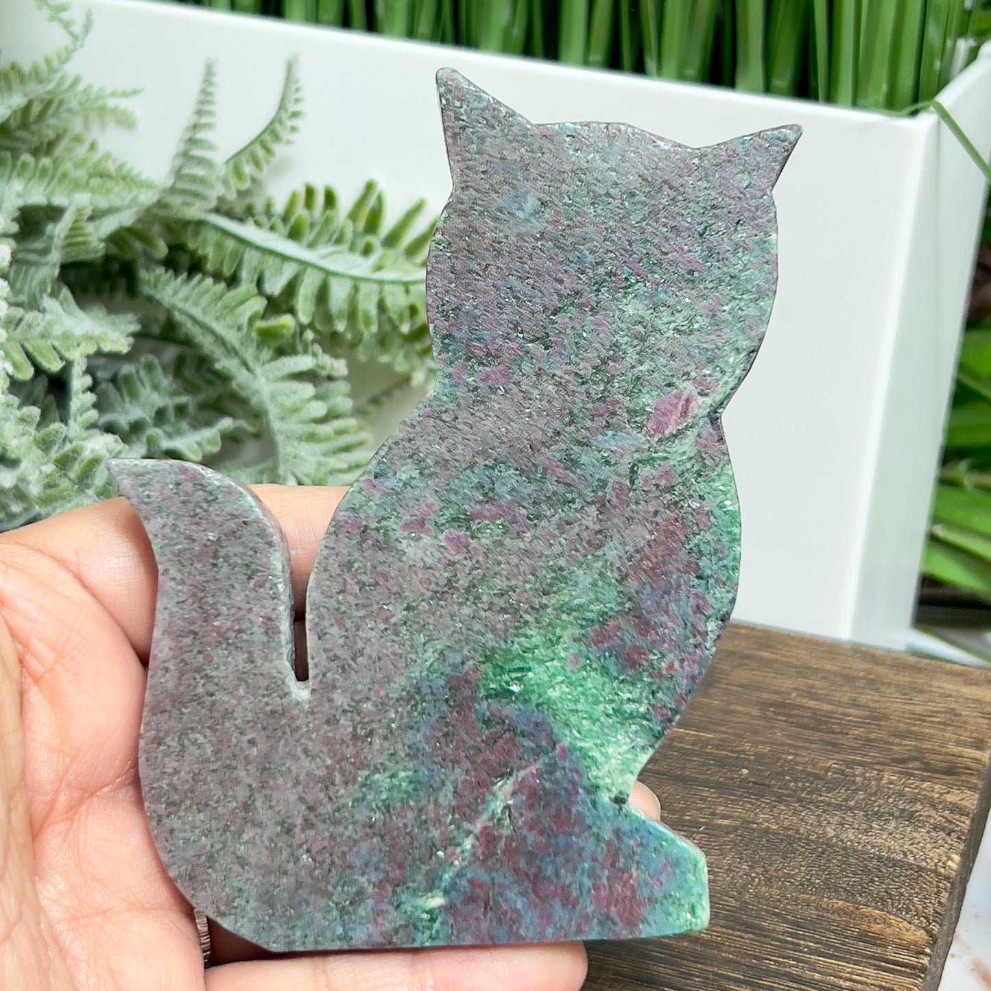 Ruby in Kyanite Zoisite Kitty Cat UV Reactive Crystal Animal Carving 206g