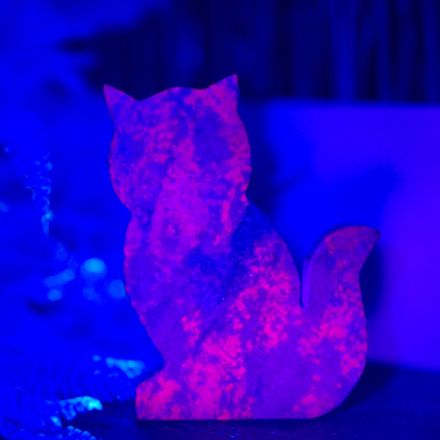 Ruby in Kyanite Zoisite Kitty Cat UV Reactive Crystal Animal Carving 222g