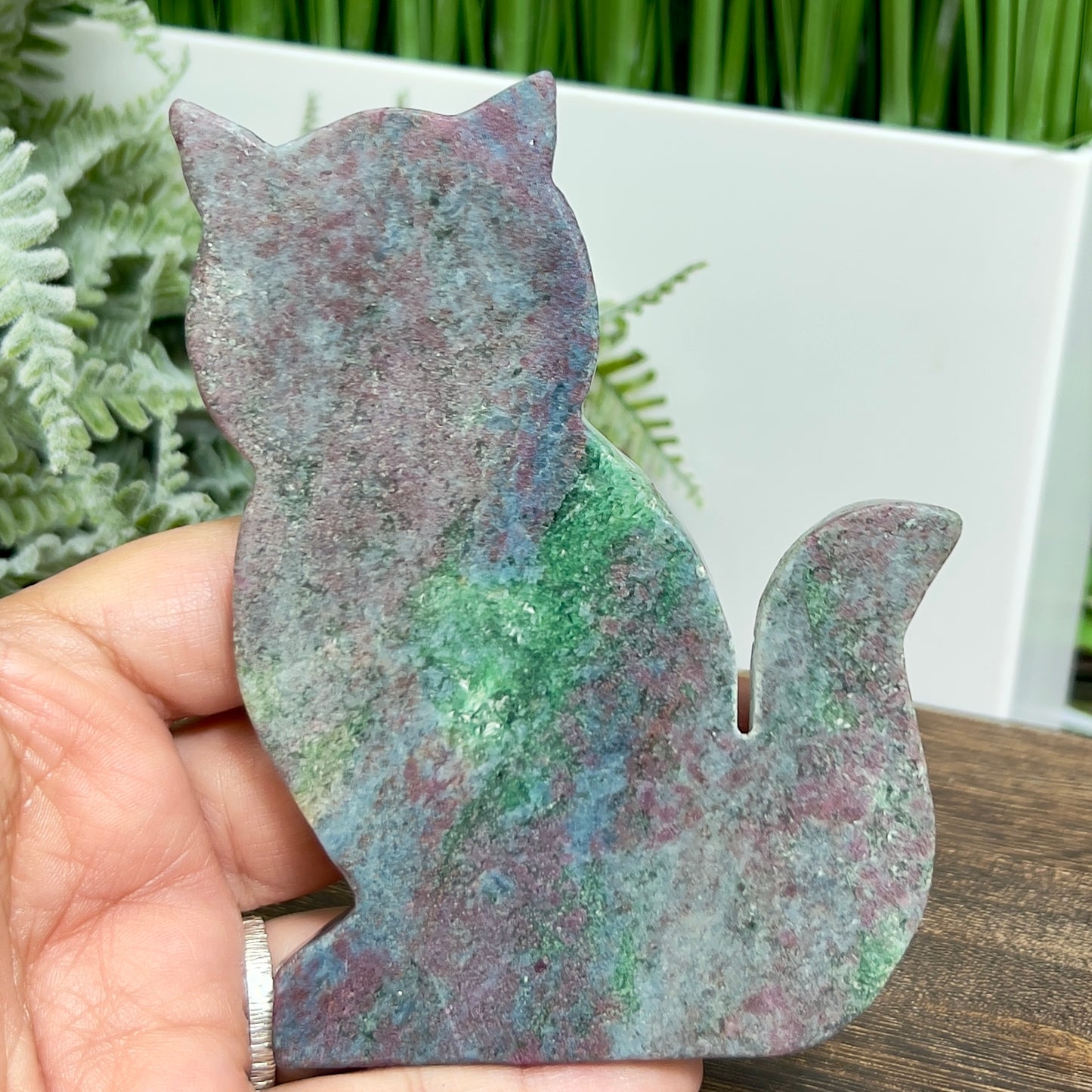 Ruby in Kyanite Zoisite Kitty Cat UV Reactive Crystal Animal Carving 222g