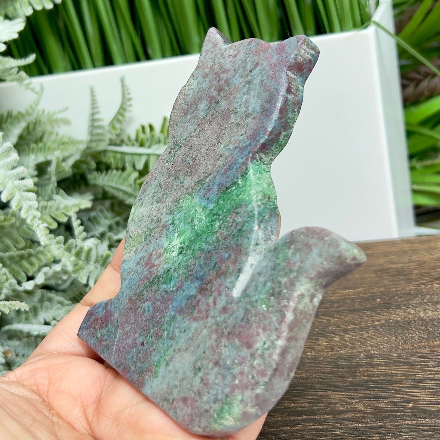 Ruby in Kyanite Zoisite Kitty Cat UV Reactive Crystal Animal Carving 222g