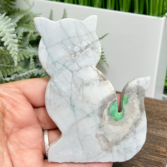 Variscite Utahlite Kitty Cat Healing Crystal Animal Carving 160g