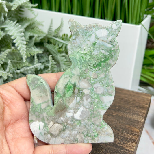 Variscite Utahlite Kitty Cat Healing Crystal Animal Carving 164g