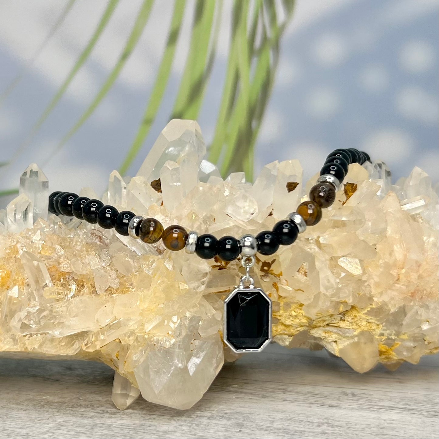 Tigers Eye Black Obsidian Necklace Grounding Wearable Crystal Australian Seller