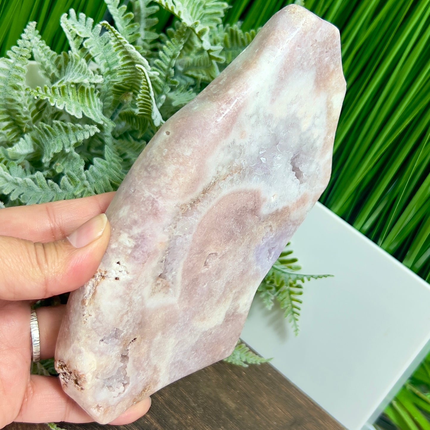 Pink Amethyst Quartz Free Form with Stand Natural Crystal 658g