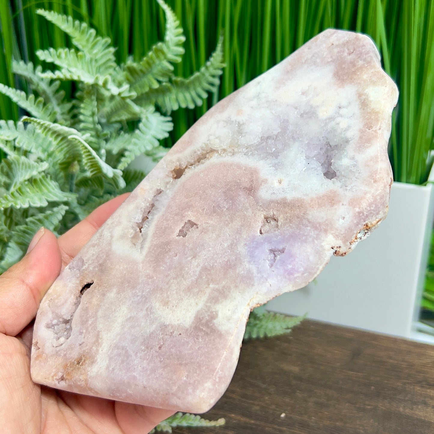 Pink Amethyst Quartz Free Form with Stand Natural Crystal 658g