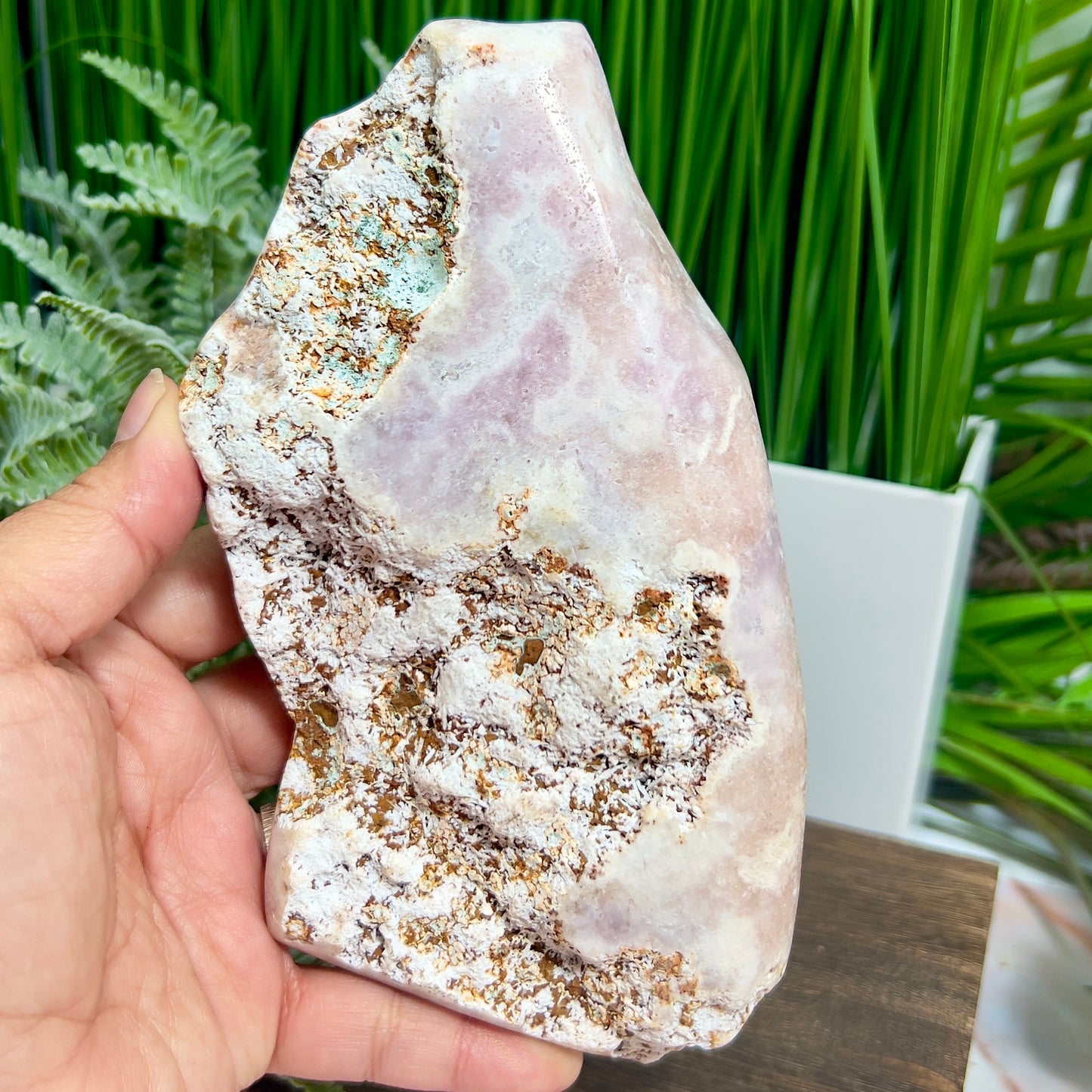 Pink Amethyst Quartz Free Form with Stand Natural Crystal 658g